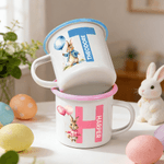 Personalised Multi-Colour Watercolour Rabbit 12 oz Enamel Mug with Name and Initial Daily Use Easter Gift for Boys Girls