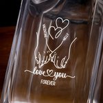 Decanter per whisky personalizzato con dito a forma di cuore e nome inciso Regalo di compleanno, anniversario e San Valentino per una coppia di amanti del whisky