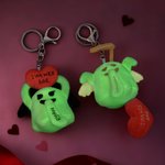 Personalised Love Heart Glow-In-The-Dark Cute Boo Plush Angel Devil Keychain with Name and Text Valentine's Day Gift for Couples