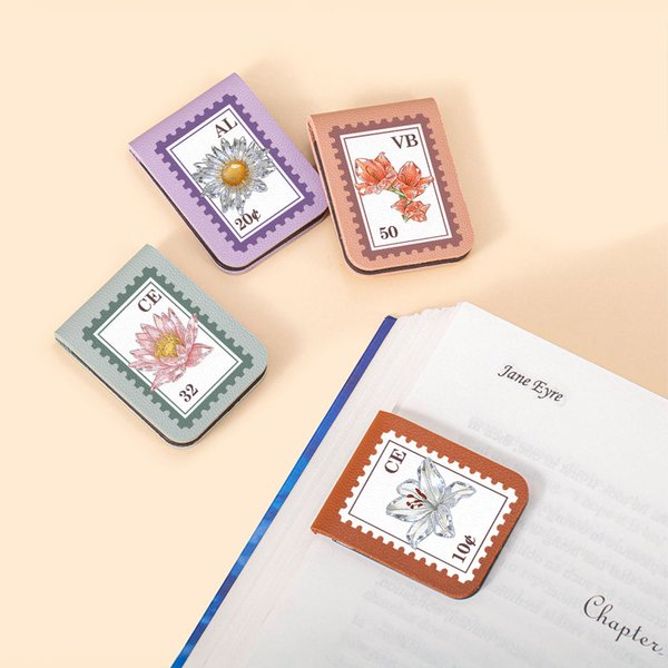 Personalized Crystal Birth Flower Postage Stamp PU Leather Magnetic Bookmark Clip with Name Reading Accessory Birthday Gift for Book Lover Bookworm