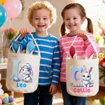 Personalized Cute Bunny Easter Egg Bunny Ears Basket with Name and Initial Egg Hunting Party Easter Gift for Boys Girls