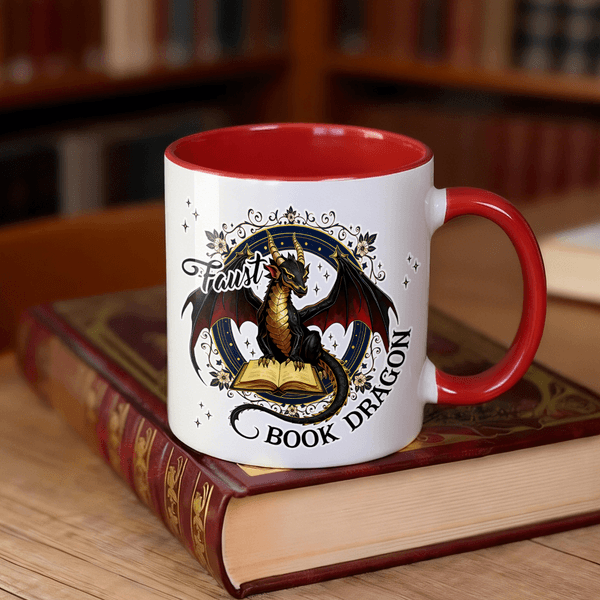 Personalized Book Dragon Ceramic Coffee Mug with Name Daily Use Birthday Gift for Book Lovers Bookworms