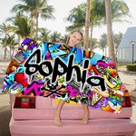 Personalisierte Graffiti Design überdimensioniert schnell trocknen Strand Handtuch mit Namen Strand Party Geburtstag Geschenk für Kinder Graffiti-Liebhaber