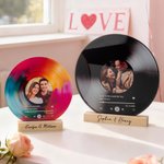 Personalized NFC Multicolor Record Style Acrylic Ornament with Text and Wooden Base Valentine's Day Anniversary Birthday Gift for Couple