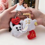 Personalised Love Heart Glow-In-The-Dark Cute Boo Plush Angel Devil Keychain with Name and Text Valentine's Day Gift for Couples