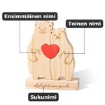 Personoitu puinen karhuperhe sydänpalapeli joka sisältää 2-6 nimen kaiverruksen sopii työpöytäkoristeeksi ja syntymäpäivälahjaksi koko perheelle