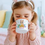 Personalized God Says I Am Cute Easter Bunny 12 oz Colored Rim Enamel Mug with Name Easter Birthday Gift for Boys Girls