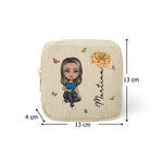 Personalisierte Cartoon-Figur Cord Aufbewahrungstasche für Tampons und Binden mit Geburtsblume Namen tragbares Alltag Reisezubehör Geschenk für Damen