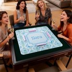 Alfombrilla de Mahjong antideslizante personalizada con diseño floral, monograma en forma de vid, nombre y bolsa de almacenamiento Noche de Mahjong Regalo de cumpleaños para los amantes del Mahjong