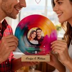 Personalized NFC Multicolor Record Style Acrylic Ornament with Text and Wooden Base Valentine's Day Anniversary Birthday Gift for Couple