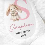 Personalised Cute Flowers Rabbit Initial Soft Bunny Plush Stuffed Toy with Name and Year First Easter Gift for Newborns Kids