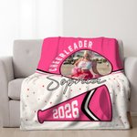 Personalized Game Day Cheerleader Megaphone Soft Photo Throw Blanket with Name and Year Home Decor Birthday Team Gift for Cheerleaders