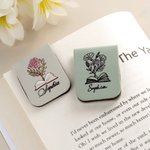Personalizado Nacimiento Flor PU Cuero Marcapáginas Clip con Nombre Material de Lectura Regalo de Cumpleaños para los amantes de los libros Ratones de biblioteca
