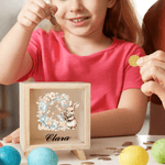 Personalised Floral Cartoon Bunny Wooden Clear Window Money Box Piggy Bank with Name and Initial Easter Gift for Boys and Girls