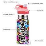 Personalisierte Graffiti Stil 12 oz isoliert Kind Wasserflasche mit Namen und Stroh zurück zu Schule Geburtstag Geschenk für Jungen Mädchen