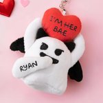 Personalised Love Heart Glow-In-The-Dark Cute Boo Plush Angel Devil Keychain with Name and Text Valentine's Day Gift for Couples