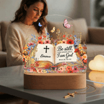 Personalized Bible Verse Floral LED Night Light with Name and Wooden Base Room Decor Christian Birthday Gift for Christian Kid