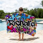 Personalisierte Graffiti Design überdimensioniert schnell trocknen Strand Handtuch mit Namen Strand Party Geburtstag Geschenk für Kinder Graffiti-Liebhaber