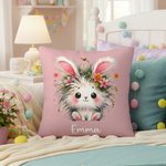 Personlig søt kanin flerfarget kasteputetrekk med navn Hjemmeinnredning Bursdagsgave til gutter jenter