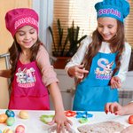 Personalized Cute Bunny Initial Adjustable Kid Apron Chef Hat Set with Name and Pocket Cooking Accessory Easter Gift for Boys Girls