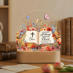 Personalized Bible Verse Floral LED Night Light with Name and Wooden Base Room Decor Christian Birthday Gift for Christian Kid