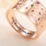 Gepersonaliseerde Sterling Zilveren Familiering met Geboortestenen en Gegraveerd Familieboom perfect Cadeau voor Mama of Oma