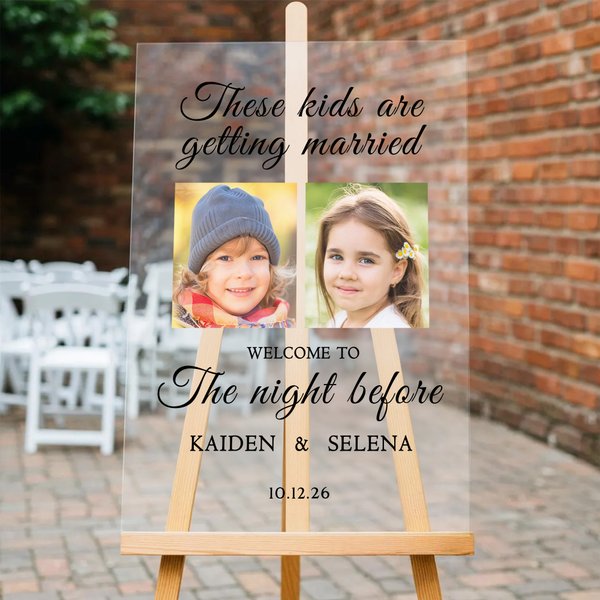 Personalized Childhood Photo Bride and Groom Wedding Welcome Sign with Names and Date Rehearsal Dinner Wedding Gift for Newlyweds Couples