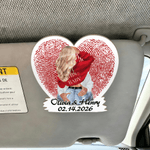 Personalized Red Fingerprint Couple Character Heart Shaped Wooden Car Visor Clip with Name and Date Valentine's Day Anniversary Gift for Couple