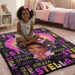 Personalized Heart Shape Cute African Girl Soft Throw Blanket with Name Back-To-School Birthday Gift for Girls
