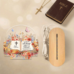 Personalized Bible Verse Floral LED Night Light with Name and Wooden Base Room Decor Christian Birthday Gift for Christian Kid