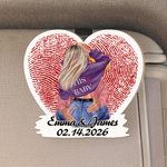Personalized Red Fingerprint Couple Character Heart Shaped Wooden Car Visor Clip with Name and Date Valentine's Day Anniversary Gift for Couple