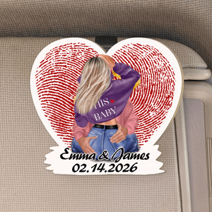 Personalized Red Fingerprint Couple Character Heart Shaped Wooden Car Visor Clip with Name and Date Valentine's Day Anniversary Gift for Couple