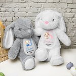 Personalised Cute Flowers Rabbit Initial Soft Bunny Plush Stuffed Toy with Name and Year First Easter Gift for Newborns Kids
