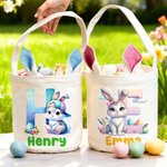 Personalized Cute Bunny Easter Egg Bunny Ears Basket with Name and Initial Egg Hunting Party Easter Gift for Boys Girls