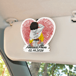 Personalized Red Fingerprint Couple Character Heart Shaped Wooden Car Visor Clip with Name and Date Valentine's Day Anniversary Gift for Couple