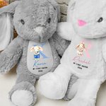 Personalised Cute Flowers Rabbit Initial Soft Bunny Plush Stuffed Toy with Name and Year First Easter Gift for Newborns Kids