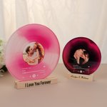 Personalized NFC Multicolor Record Style Acrylic Ornament with Text and Wooden Base Valentine's Day Anniversary Birthday Gift for Couple
