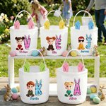 Personalized Easter Egg Cartoon Character Reusable Bunny Ear Easter Bucket Basket with Name and Initial Easter Party Favor Eggs Hunting Gift for Kids