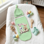Personalisierte niedlichen Blumenstrauß Hase 100% Baumwolle wickeln Decke und Hut Set mit Namen Ostern Geburtstag Baby Dusche Geschenk für Neugeborene Babys