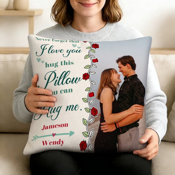 Personalized Heart Rose Photo Soft Throw Pillow Cover with Names Wedding Anniversary Gift for Couples