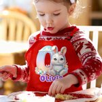 Personalized Cute Bunny Initial Adjustable Kid Apron Chef Hat Set with Name and Pocket Cooking Accessory Easter Gift for Boys Girls