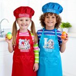 Personalized Cute Bunny Initial Adjustable Kid Apron Chef Hat Set with Name and Pocket Cooking Accessory Easter Gift for Boys Girls