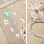 Personalized Pink Bow Ribbon Colorful Easter Eggs Rabbit Chicks Clear Gift Bag with Name and Initial Easter Party Favors Gift for Kids