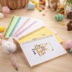 Personalized Cute Bunny Floral Initial A5 Spiral Lined Notebook and Pom Puff Pen Set with Name Daily Use Easter Gift for Boys Girls