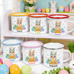 Personalized God Says I Am Cute Easter Bunny 12 oz Colored Rim Enamel Mug with Name Easter Birthday Gift for Boys Girls