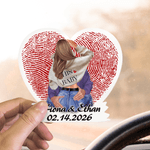 Personalized Red Fingerprint Couple Character Heart Shaped Wooden Car Visor Clip with Name and Date Valentine's Day Anniversary Gift for Couple