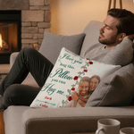 Personalized Heart Rose Photo Soft Throw Pillow Cover with Names Wedding Anniversary Gift for Couples
