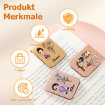 Personalisiertes Cartoon-Figur Geburtsblume magnetisches Lesezeichen aus PU-Leder mit Namen Geburtstag Geschenk für Bücherliebhaber Bücherwürmer