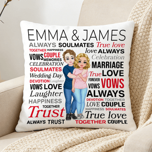 Personalized Always Soulmates Cartoon Couple Character Pillow Cover with Name Home Decor Birthday Valentine's Day Wedding Party Gift for Couple