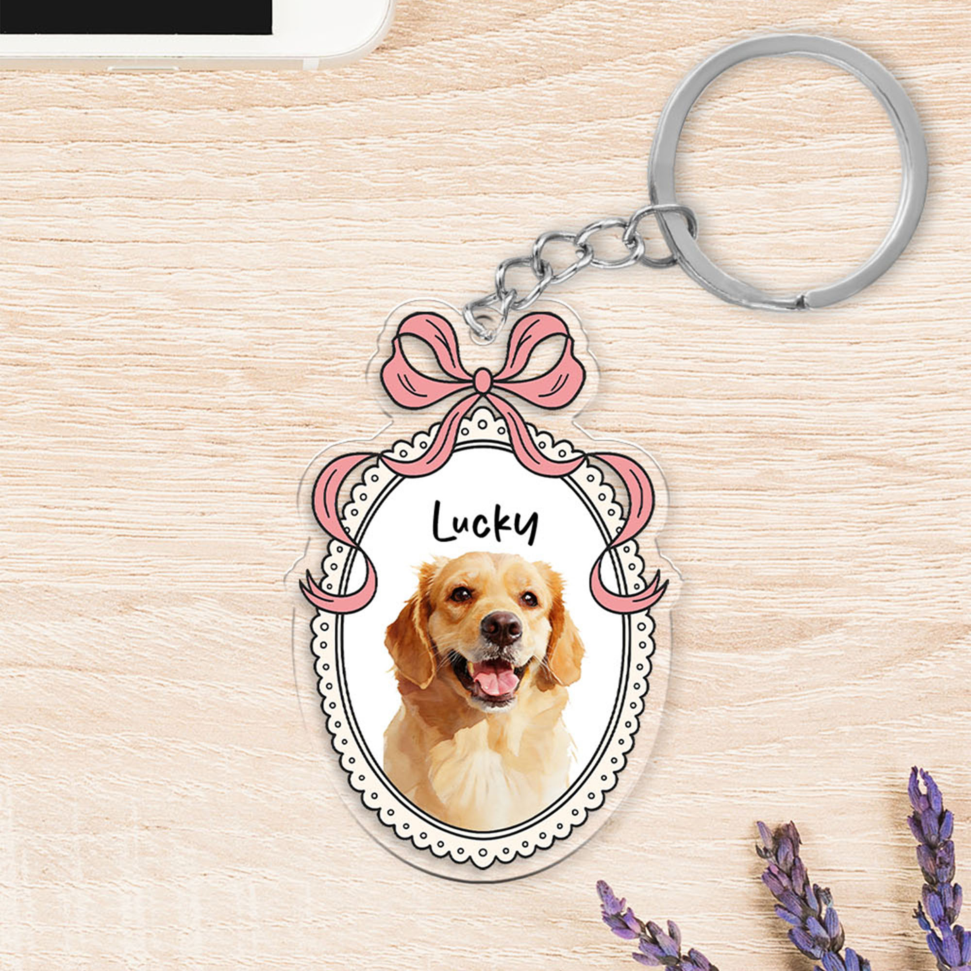 Porte-clés photo d'animal de compagnie avec nom, peinture à l'huile et aquarelle, noeud multicolore personnalisé Cadeau d'anniversaire pour les propriétaires d'animaux de compagnie